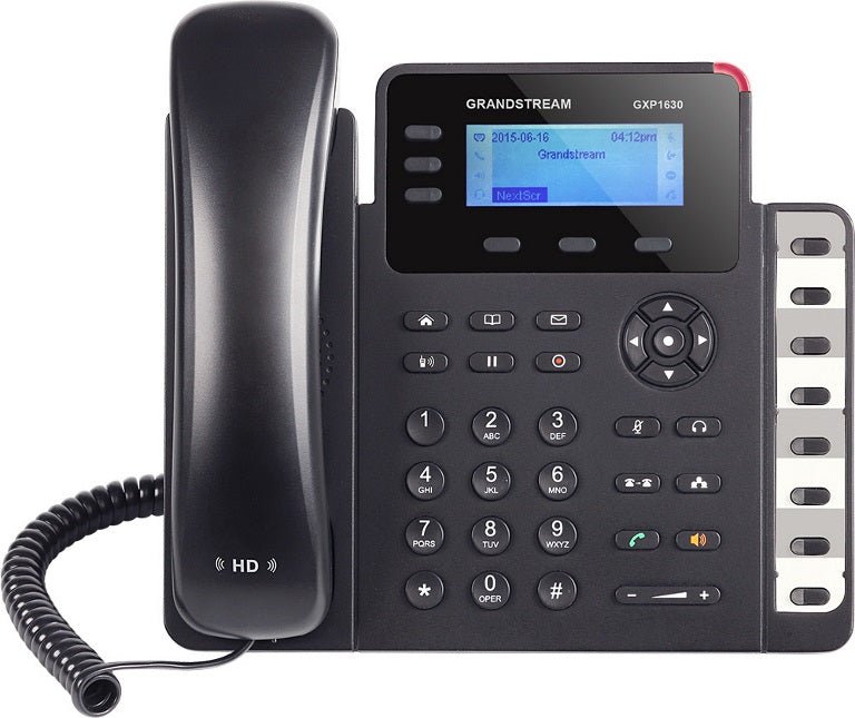 Grandstream GXP1630 3 Line IP Phone, 3 SIP Accounts, 132 x 64 Backlit LCD Display, HD Audio, Dual-Switched Gigabit Ports, Powerable Via POE - Leader Electronics