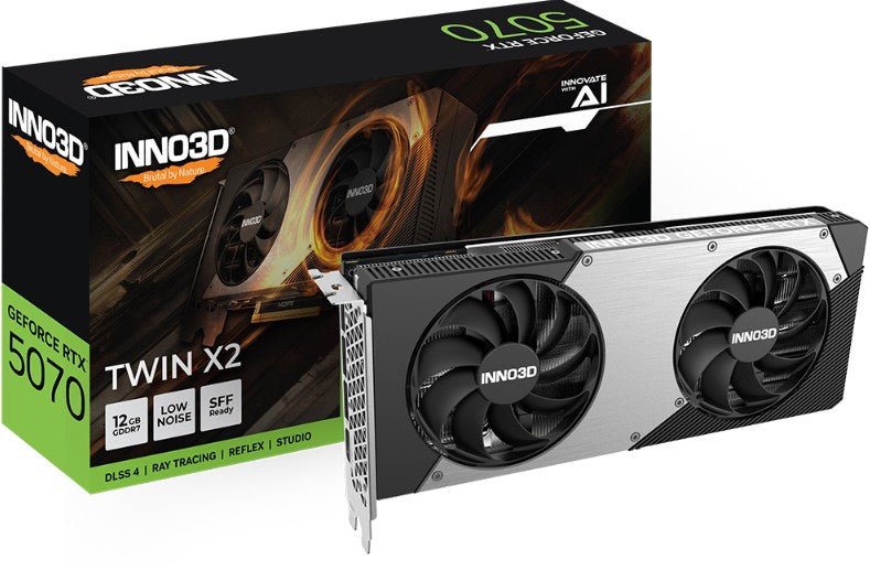 INNO3D nVidia GeForce RTX 5070 TWIN X2 12GB GDDR7 2512 MHz Boost Clock, RAM 28 Gbps, 3x DP, 1xHDMI 250x116x41mm - Leader Electronics