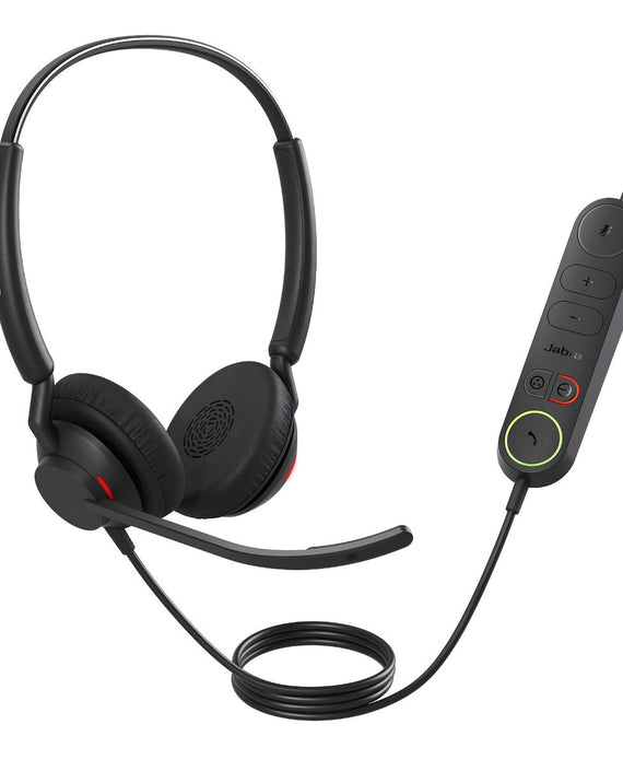 Jabra Engage 40 (Inline Link) UC Dual USB-C/A Corded Headsets, Lightweight & sturdy, Double the mic, Busylight, Hearing Protection Audio Quality - Leader Electronics