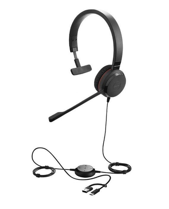 Jabra Evolve 30 II, USB C/A Mono MS Headset, Great calls and music, Plug-and-play connectivity, Manage calls easily, Flexible connectivity via 3.5 mm - Leader Electronics