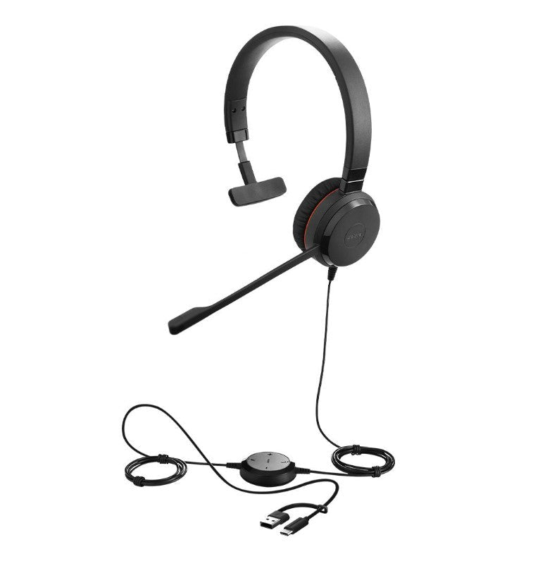 Jabra Evolve 30 II, USB C/A Mono MS Headset, Great calls and music, Plug-and-play connectivity, Manage calls easily, Flexible connectivity via 3.5 mm - Leader Electronics