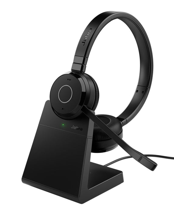 Jabra Evolve 65 TE Link390a Teams Stereo Stand Bluetooth Headset, 16-hour battery life, 30-metre wireless range, Passive Noise Cancellation BusyLight - Leader Electronics