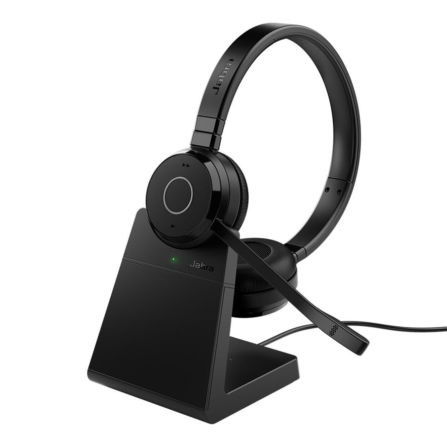 Jabra Evolve 65 TE Link390a Teams Stereo Stand Bluetooth Headset, 16-hour battery life, 30-metre wireless range, Passive Noise Cancellation BusyLight - Leader Electronics