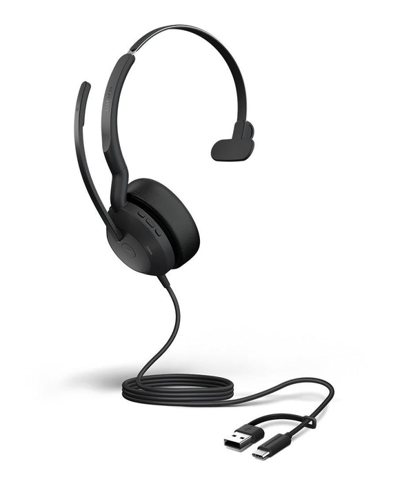 Jabra Evolve2 50, USB C/A MS Mono Headset, Bluetooth®, 4 microphones, Active Noise Cancellation, Busylight, Call management, Air Comfort technology - Leader Electronics
