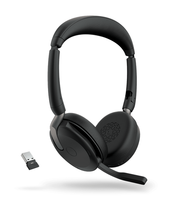Jabra Evolve2 65 Flex UC Stereo Bluetooth Headset, Link380a USB-A Dongle Included, Foldable Design, 2Yr Warranty, 30m Wireless Range, 20 hours battery - Leader Electronics