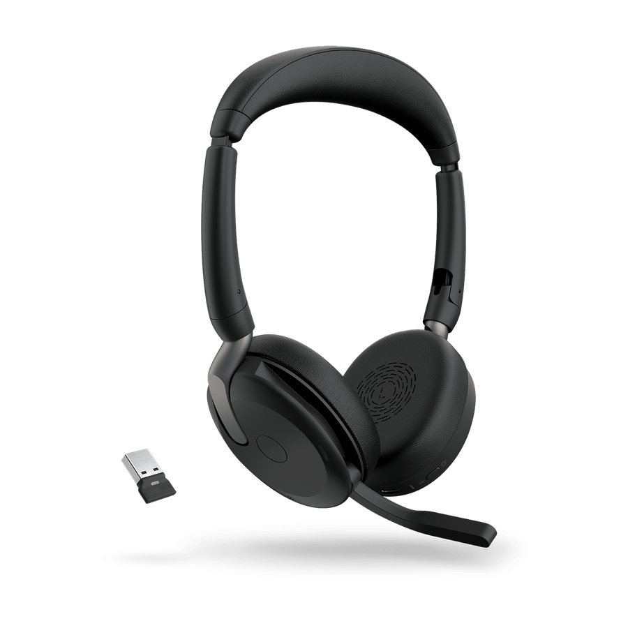 Jabra Evolve2 65 Flex UC Stereo Bluetooth Headset, Link380a USB-A Dongle Included, Foldable Design, 2Yr Warranty, 30m Wireless Range, 20 hours battery - Leader Electronics