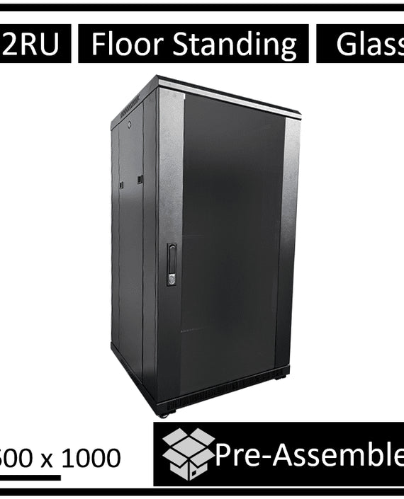LDR Assembled 22U Server Rack Cabinet (L600mm x W1000mm x H1070mm), Glass Door,1x 8-Port PDU, 1x 4-Way Fan, 2x Fixed Shelves -Black Metal Construction - Leader Electronics