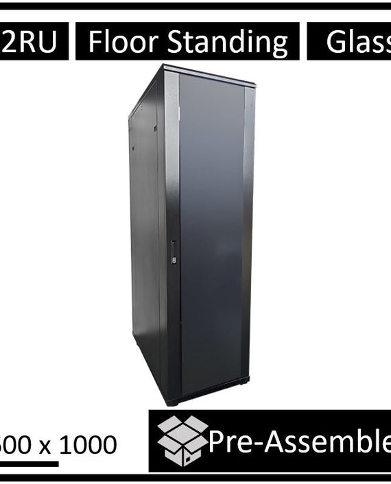 LDR Assembled 42U Server Rack Cabinet (600mm x 1000mm) Glass Door, 1x 8-Port PDU, 1x 4-Way Fan, 2x Fixed Shelves - Black Metal Construction - Leader Electronics