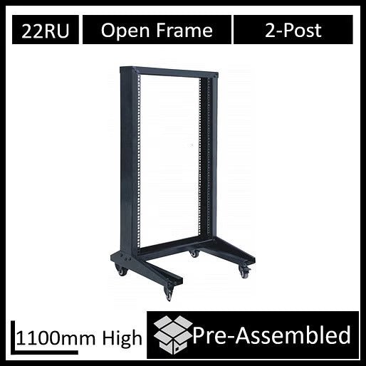 LDR Flat Packed 22U 2-Post Open Frame Rack, Black Metal Construction - Leader Electronics