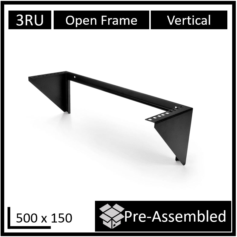 LDR Open Frame 3U Vertical Wall Mount Frame (500mm x 150mm) - Black Metal Construction - Leader Electronics