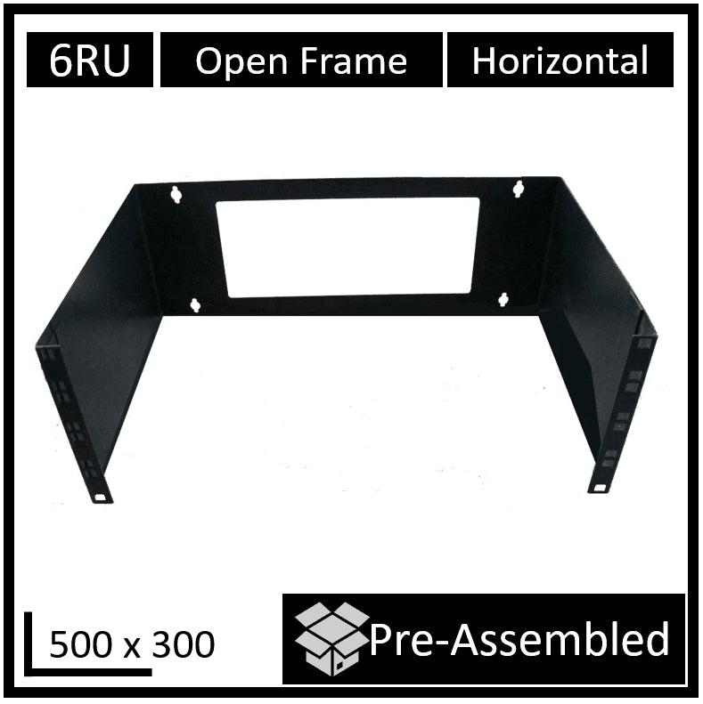 LDR Open Frame 6U Wall Mount Frame (500mm x 300mm) - Black Metal Construction - Leader Electronics