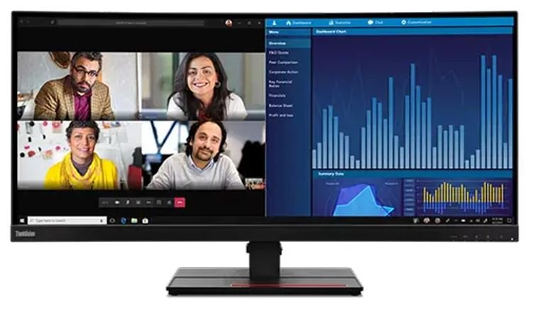 LENOVO ThinkVision P34W-20 34' 60Hz QHD IPS Monitor 4K 3440x1440 21:09 4ms Height Adjustable Tilt Swivel 100W PD HDMI DP LAN USB Speakers VESA 3yrs - Leader Electronics