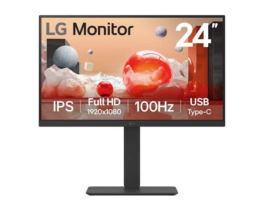 LG 24' IPS FHD 1920 x 1080, USB-C 65w PD, RJ45 100Hz 5ms, AMD FreeSync 16:9 Tilt/Height/Swivel/Pivot (Bi-direction) adjustable stand, 3yrs Monitor - Leader Electronics