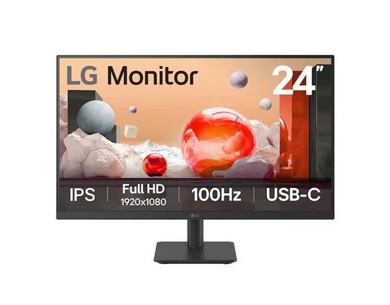 LG 24' IPS Full HD Monitor, 1920x1080, 3-side borderless design, 100 Hz, USB‑C (65W PD), Reader Mode & Flicker Safe, tilt adjustable - Leader Electronics