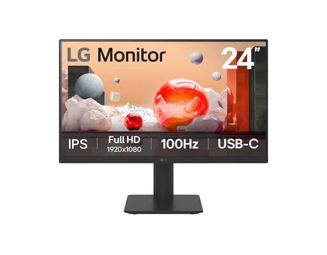 LG 24' IPS Full HD monitor with USB-C – 23.8' FHD IPS, 100Hz, 5ms, 250 nits, 16:9, NTSC 72%, 3-side borderless, USB-C 65W PD, Height/Tilt adj - Leader Electronics