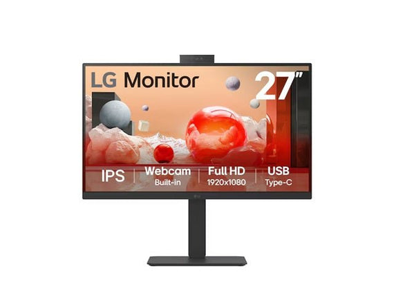 LG 27' Full HD IPS Monitor, 1920x1080, Webcam, 100 Hz, 5ms, USB‑C (PD 90W) + RJ45, sRGB 99% (CIE1931), adjustable stand (tilt/height/swivel/pivot) - Leader Electronics