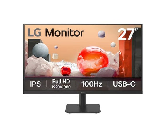 LG 27' IPS Full HD Monitor with 100Hz refresh rate, USB-C (65W PD), 3-side borderless design, Reader Mode, Flicker Safe, and tilt-adjustable stand - Leader Electronics