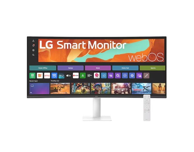 LG Smart Monitor 34' WQHD Curved display with 3440x1440 resolution, sRGB 99%, webOS, AirPlay 2, 2x7W speakers, 100Hz refresh rate & Bluetooth - Leader Electronics