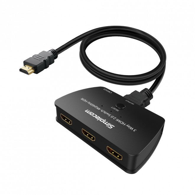 (LS) Simplecom CM323 3 Way HDMI 2.0 Switch 3 IN 1 OUT Ultra HD 4K 60Hz HDR HDCP 2.2 - Leader Electronics