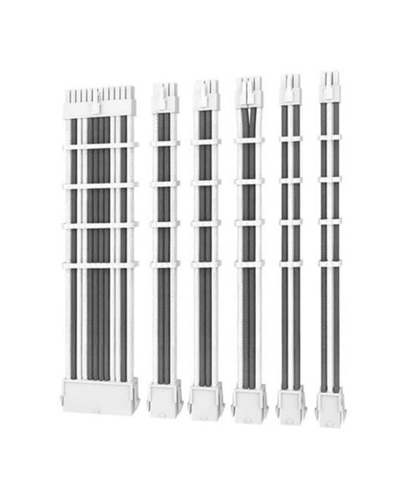 (LSAntec CIP4 Cable Kit White Grey - 6 Pack, 24ATX, 4+4 EPS, 16AWG Thicker, High Performance 300mm long Length. Premium Sleeved & Universal - Leader Electronics