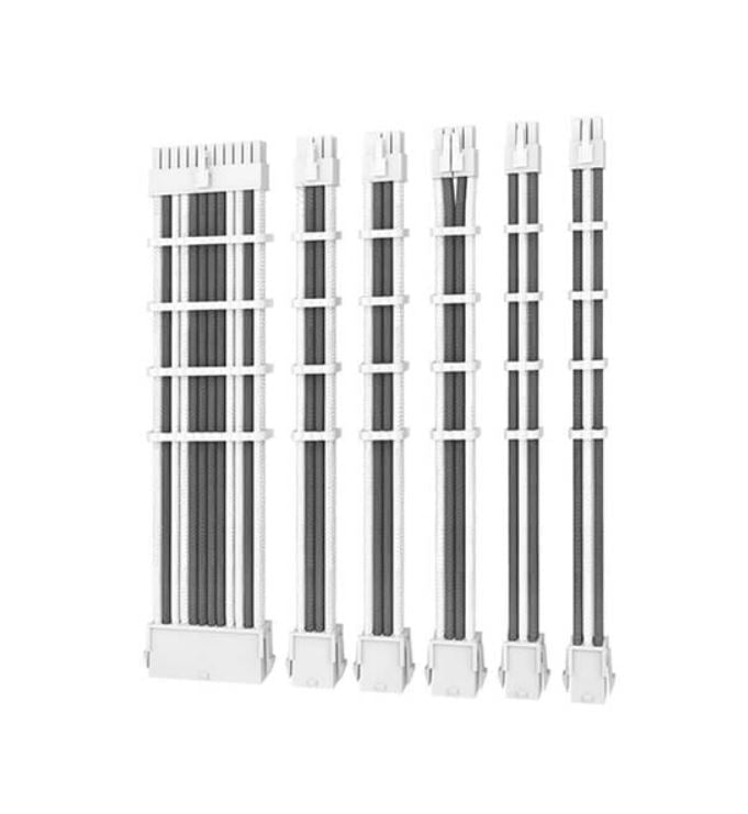 (LSAntec CIP4 Cable Kit White Grey - 6 Pack, 24ATX, 4+4 EPS, 16AWG Thicker, High Performance 300mm long Length. Premium Sleeved & Universal - Leader Electronics