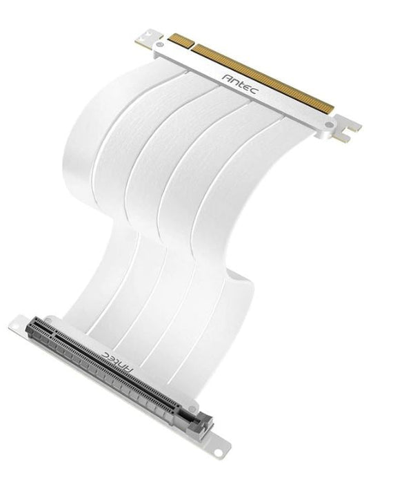 (LS)Antec PCIE-4.0 Riser Cable (200mm) White, Up to RTX4090 / 7900XT. High End Gold Plated and Shielded six Layer PCB. FPS lossless output Stability - Leader Electronics