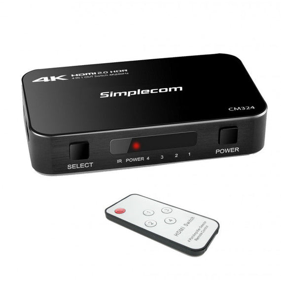 (LS)Simplecom CM324 4 Way HDMI 2.0 Switch 4 IN 1 OUT Ultra HD 4K 60Hz HDR HDCP 2.2 - Leader Electronics