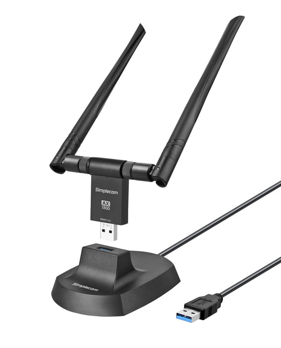 (LS)Simplecom NW811v2 AX1800 Dual Band WiFi 6 USB Adapter 802.11ax with 2x 5dBi High Gain Antennas - Leader Electronics