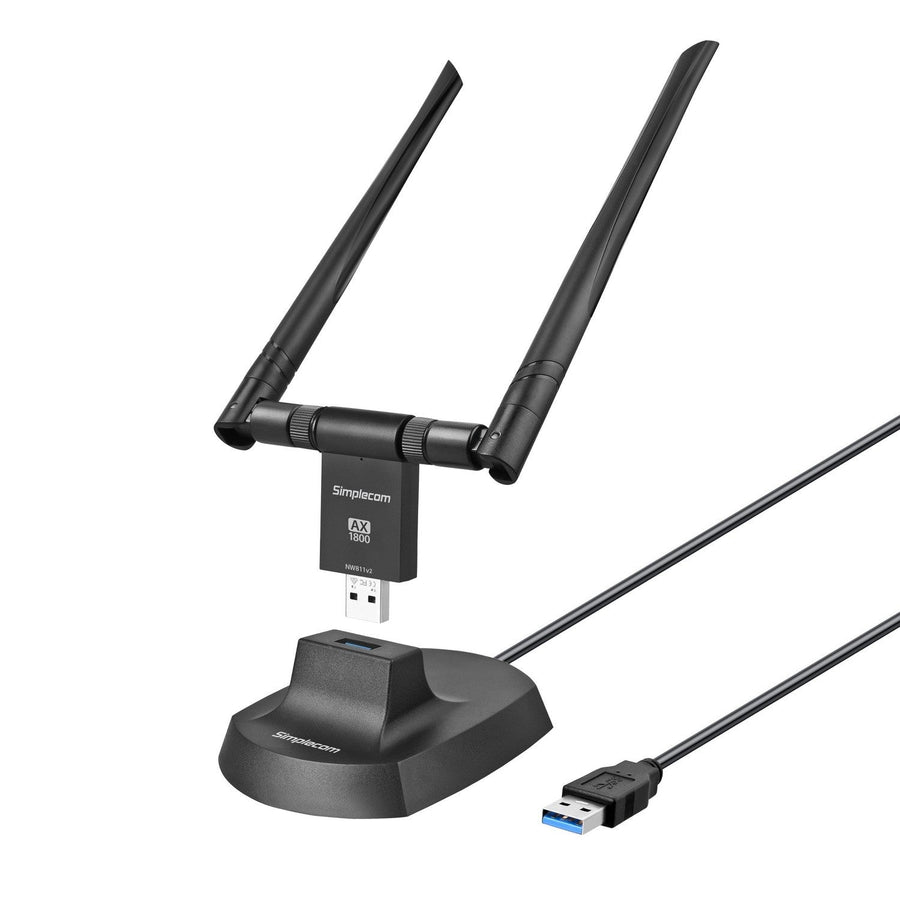 (LS)Simplecom NW811v2 AX1800 Dual Band WiFi 6 USB Adapter 802.11ax with 2x 5dBi High Gain Antennas - Leader Electronics