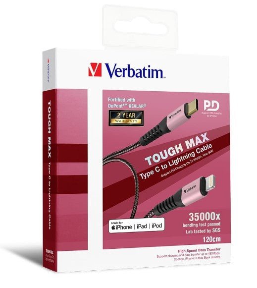 (LS)Verbatim Type C to Lightning Cable with Kevlar 120cm Rose Gold - Leader Electronics