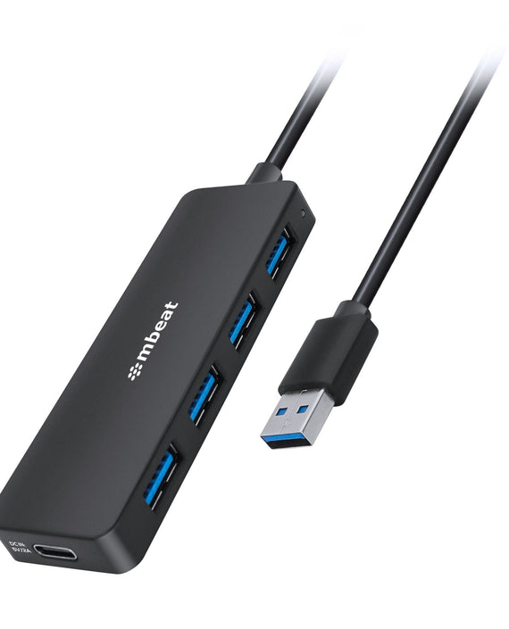 mbeat® 4-Port USB 3.0 Hub with USB-C DC Port Compact and Portable Design Expandable Connectivity Data Transfer Speed: 5Gbps Weight: 32g - Leader Electronics