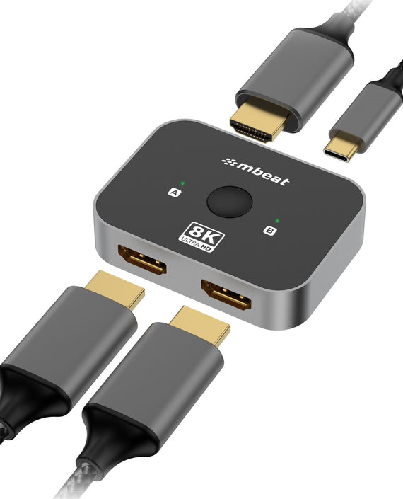 mbeat® 8K Bi-directional HDMI 2.1 Switch 2 In 1 Out/1 In 2 Out 8K@60Hz resolution, plug-and-play convenience USB-C power input Maximum 8K/60Hz - Leader Electronics