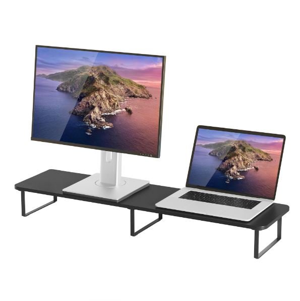 mbeat® activiva Black Dual Monitor Riser Dimensions:1000mm × 260mm × 122mm Fit Screen Size:13'~32' Package Weight:3.5kg - Leader Electronics