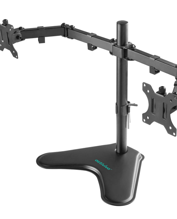 mbeat® activiva Dual-Screen Articulating Monitor Arm with Free-Standing Desktop Base provides the perfect solution for ergonomic comfort and workspace - Leader Electronics