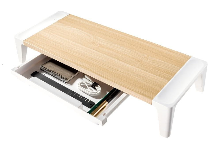 mbeat® activiva Eroglife Monitor Stand Riser with Storage Drawer - Ergonomic Design, Reduces Eye Strain and Improves Work Posture, White Oak - Leader Electronics