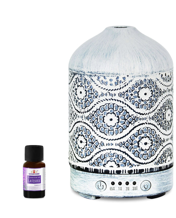mbeat® activiva Metal Essential Oil and Aroma Diffuser-Vintage White -100ml Built-in 7 LED colour changing Auto stop misting Product weight: 0.26 kg - Leader Electronics