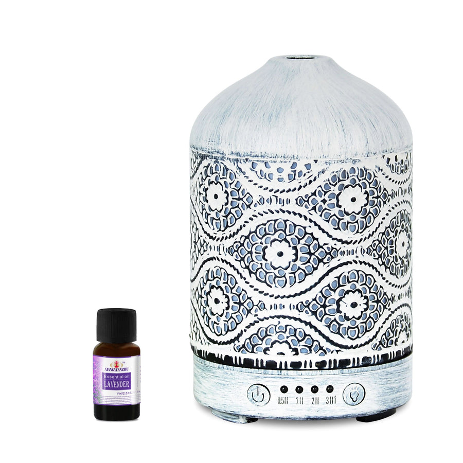 mbeat® activiva Metal Essential Oil and Aroma Diffuser-Vintage White -100ml Built-in 7 LED colour changing Auto stop misting Product weight: 0.26 kg - Leader Electronics