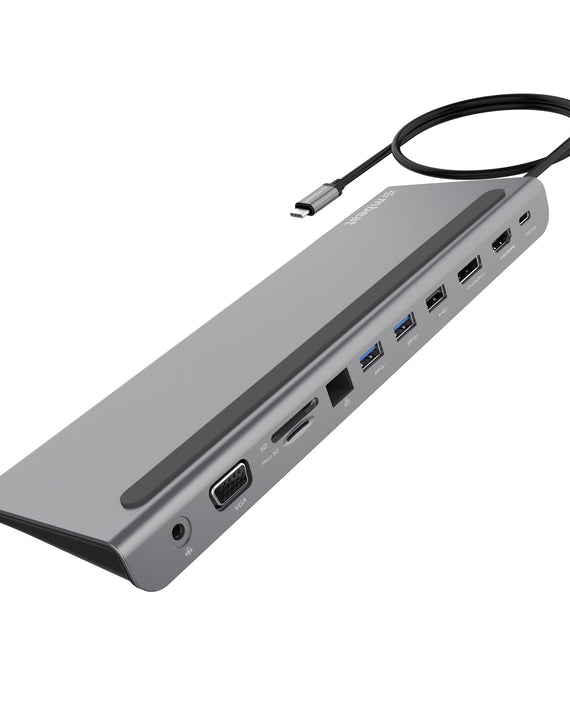 mbeat® Elite Triple Display USB-C Docking Station with 100W Power Delivery 1xHDMI, 1x DisplayPort, 1x VGA, 2x USB 3.0, 1x USB 2.0, MicroSD, 1x RJ45 - Leader Electronics