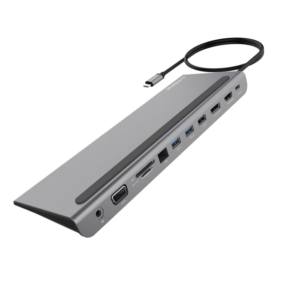 mbeat® Elite Triple Display USB-C Docking Station with 100W Power Delivery 1xHDMI, 1x DisplayPort, 1x VGA, 2x USB 3.0, 1x USB 2.0, MicroSD, 1x RJ45 - Leader Electronics