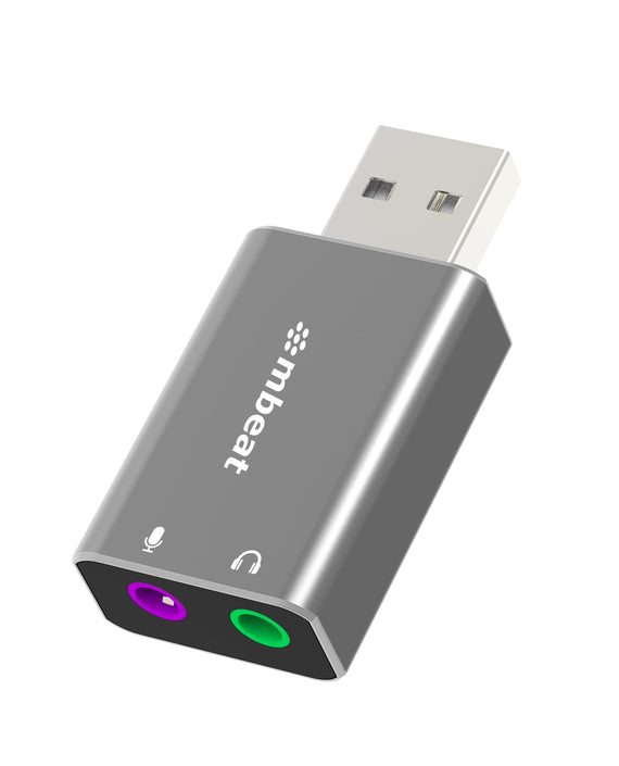 mbeat® Elite USB to 3.5mm Audio and Microphone Adapter - Add Headphone Audio Jack to USB-A Computers, Laptops, Notebooks - Space Grey - Leader Electronics