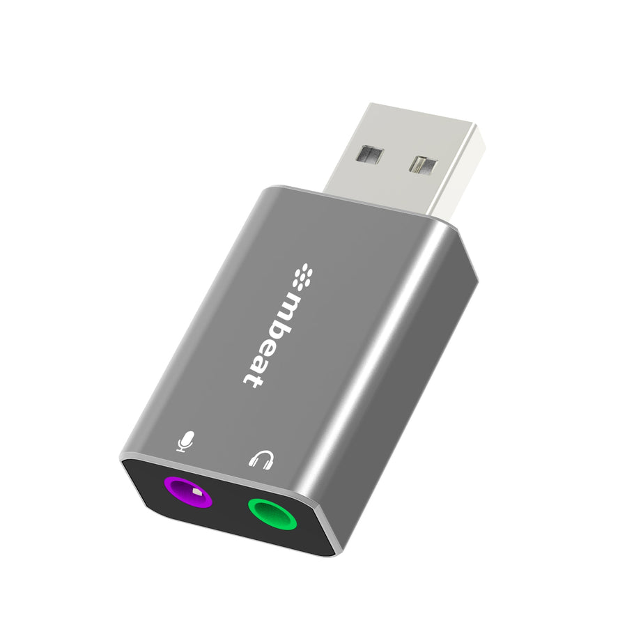 mbeat® Elite USB to 3.5mm Audio and Microphone Adapter - Add Headphone Audio Jack to USB-A Computers, Laptops, Notebooks - Space Grey - Leader Electronics