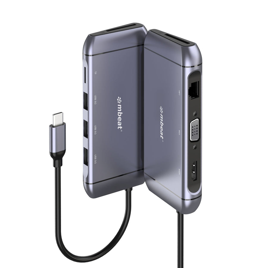 mbeat® Elite X9 9-in-1 Multifunction USB-C Docking Station 1x HDMI, 1x VGA 1x USB-C Power Delivery 100W, 3x USB 3.0, MicroSD/SD Card, 1x RJ45 - Leader Electronics