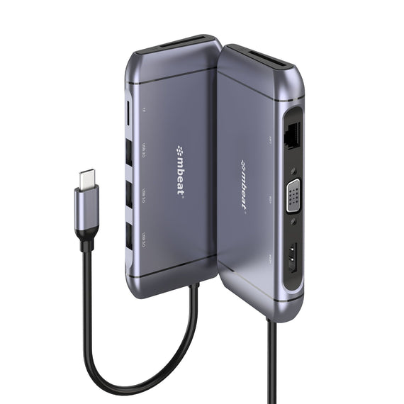 mbeat® Elite X9 9-in-1 Multifunction USB-C Docking Station 1x HDMI, 1x VGA 1x USB-C Power Delivery 100W, 3x USB 3.0, MicroSD/SD Card, 1x RJ45 - Leader Electronics
