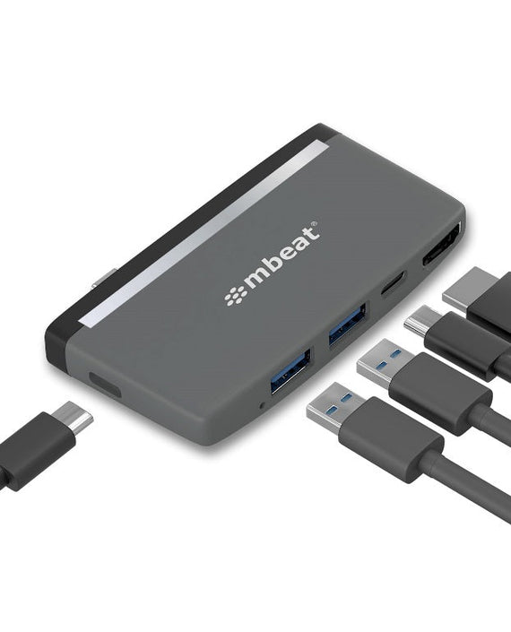 mbeat® Essential Pro  5-IN-1 USB- C Hub (4k HDMI Video, USB-C PD Pass Through Charging, USB 3.0 x 2, USB-C x 1) USB 3.0 Speed: Up to 5Gbps Weight:30g - Leader Electronics