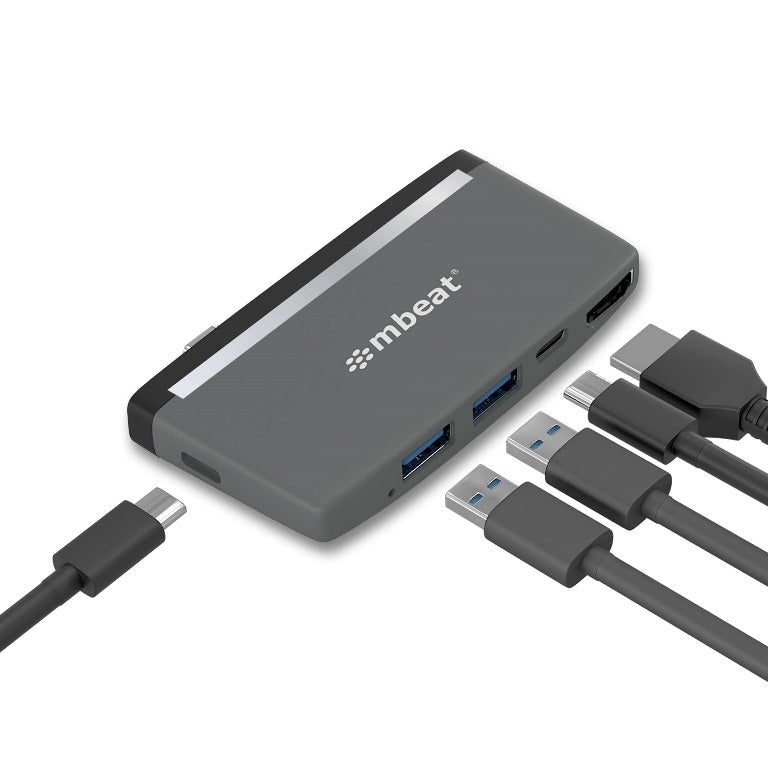 mbeat® Essential Pro  5-IN-1 USB- C Hub (4k HDMI Video, USB-C PD Pass Through Charging, USB 3.0 x 2, USB-C x 1) USB 3.0 Speed: Up to 5Gbps Weight:30g - Leader Electronics