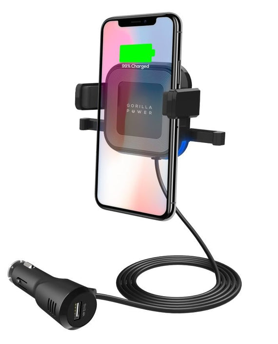 mbeat® Gorilla Power 10W Wireless Car Charger with 2.4A USB Charging, Air Vent Clip & Windshield Stand Black Package Weight: 283g - Leader Electronics