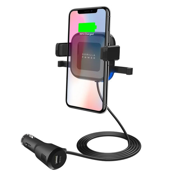 mbeat® Gorilla Power 10W Wireless Car Charger with 2.4A USB Charging, Air Vent Clip & Windshield Stand Black Package Weight: 283g - Leader Electronics