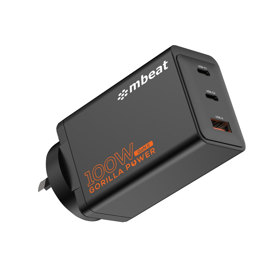 mbeat® Gorilla Power PD 100W GaN II USB-C Charger 50% smaller than the standard Supports a wide range of devices Product Weight: 180g - Leader Electronics