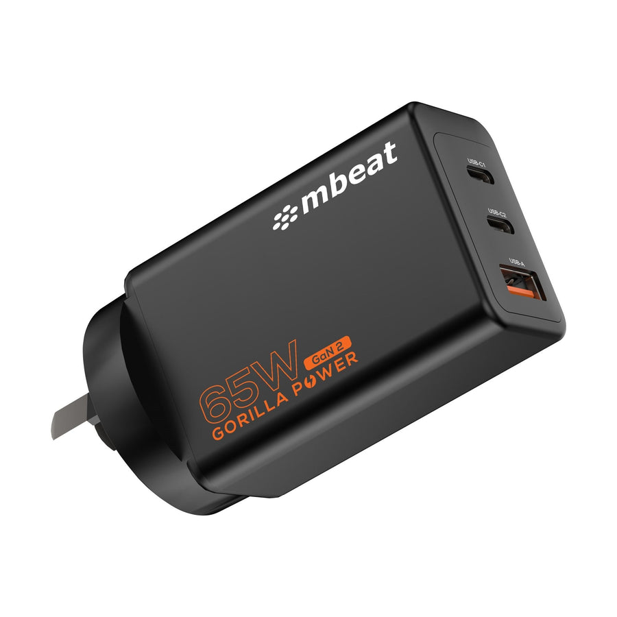 mbeat® Gorilla Power PD 65W GaN II USB-C Charger 50% smaller than the standard Supports a wide range of devices Product Weight: 109g - Leader Electronics