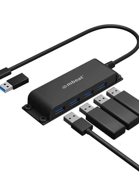 mbeat® Mountable 4-Port USB-A & USB-C Adapter Hub - 60cm Data Cable, USB 3.0, 2.0 High-Speed Data Port Expansion, Save Space Mounting Solution - Leader Electronics